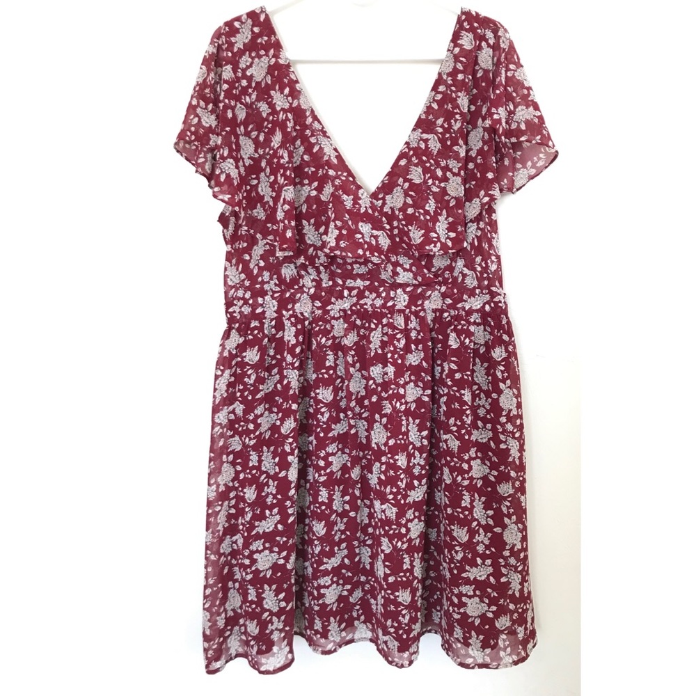 Forever 21 Maroon Floral Dress Plus Size - Picture 2 of 6